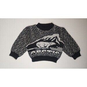 Vintage Winter Polar Bear Arctic Sweater Black White 80s 90s Retro Kids Youth 4T